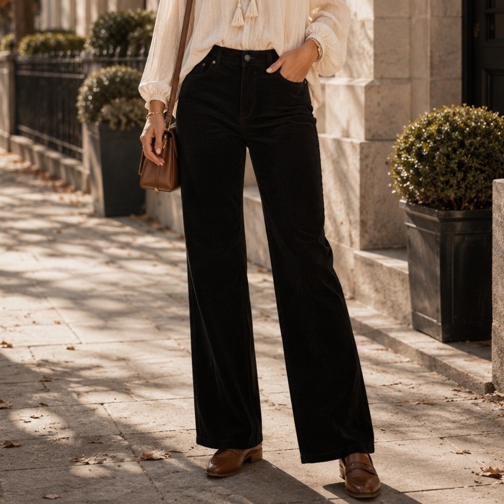 Talbots Corduroy Pants Black Straight Leg Flawless Five-Pocket Dark Academia 14